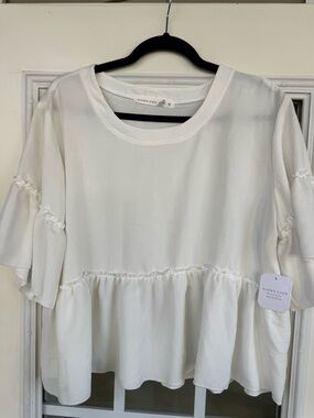 Altar'd State White Short Ruffle Peplum Blouse Wmn XL Cottagecore Coquette girl
